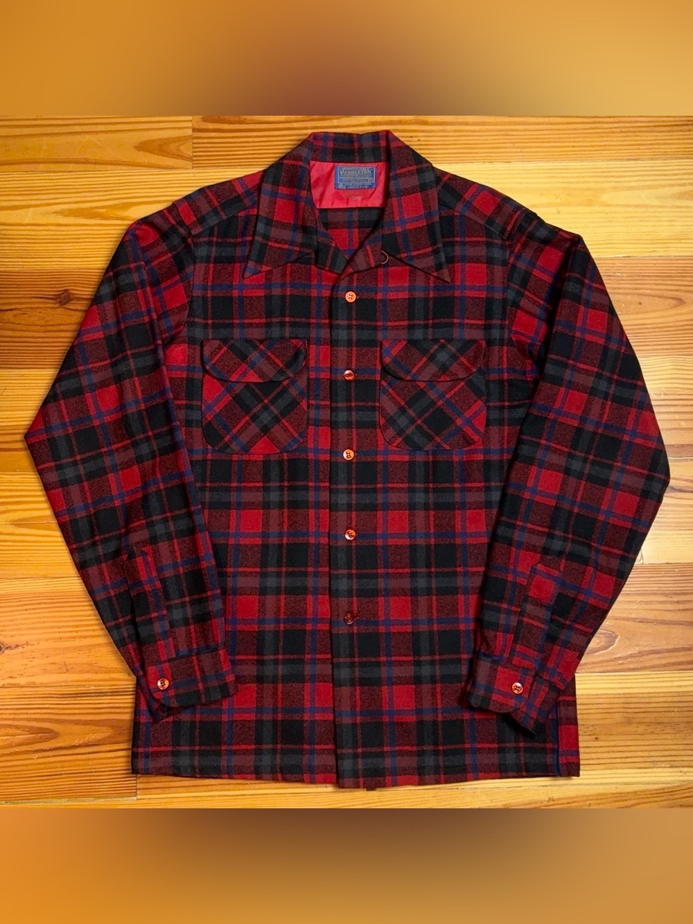 Vintage 70s Pendleton Wool Board Flannel Shirt Plaid Loop Collar Flap Pockets M